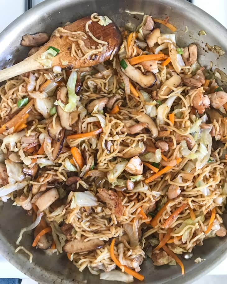 Chicken Yakisoba in a pan