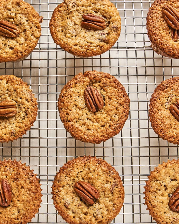 Pecan pie muffins on a cooling rack