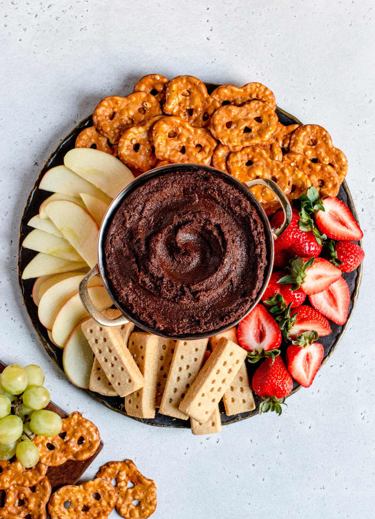 Chocolate hummus is at once protein-packed, easy-to-make and endlessly dippable. A few minutes in the food process