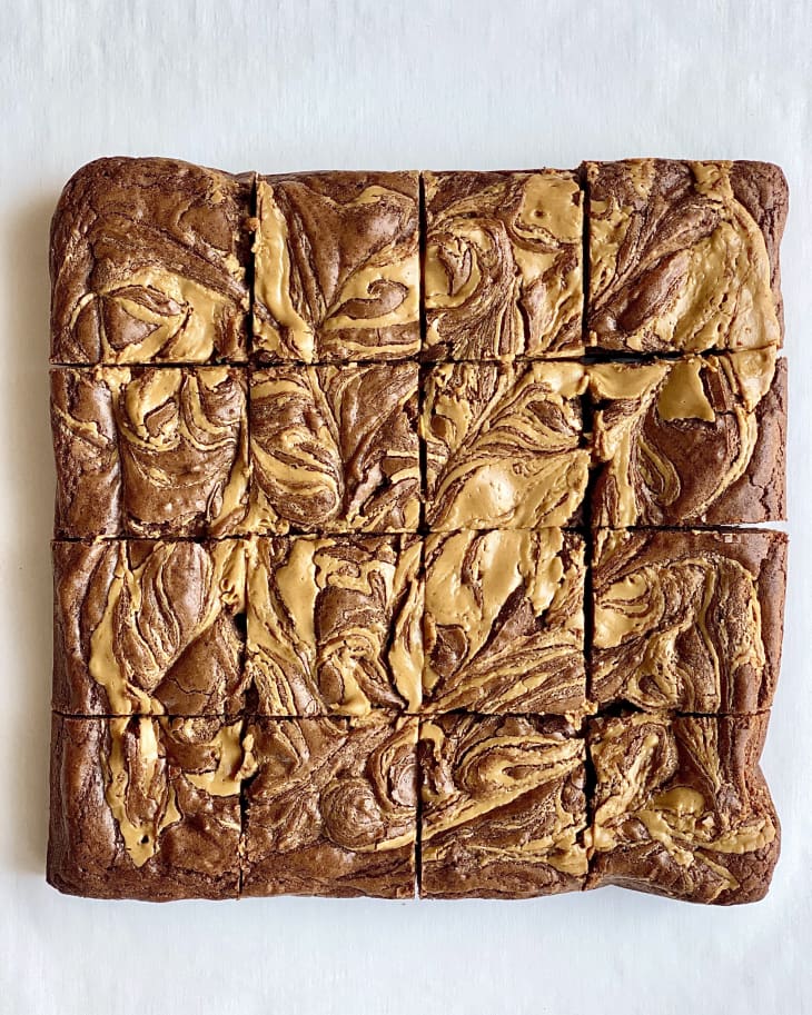 peanut butter brownies cut into 16 squares