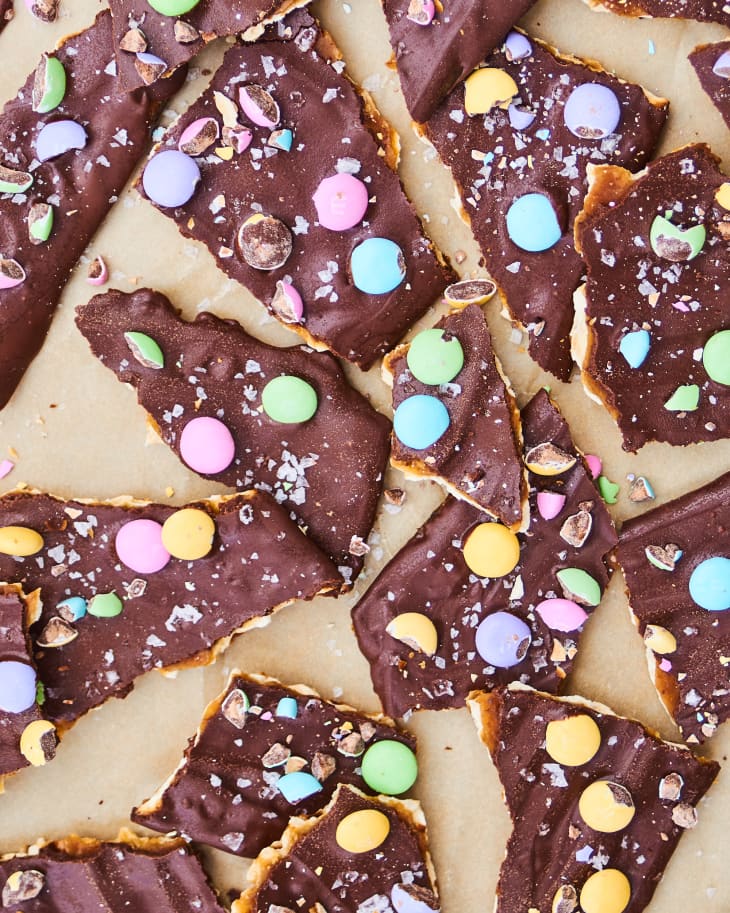 Chocolate-Toffee Matzo Bark with Easter Candy