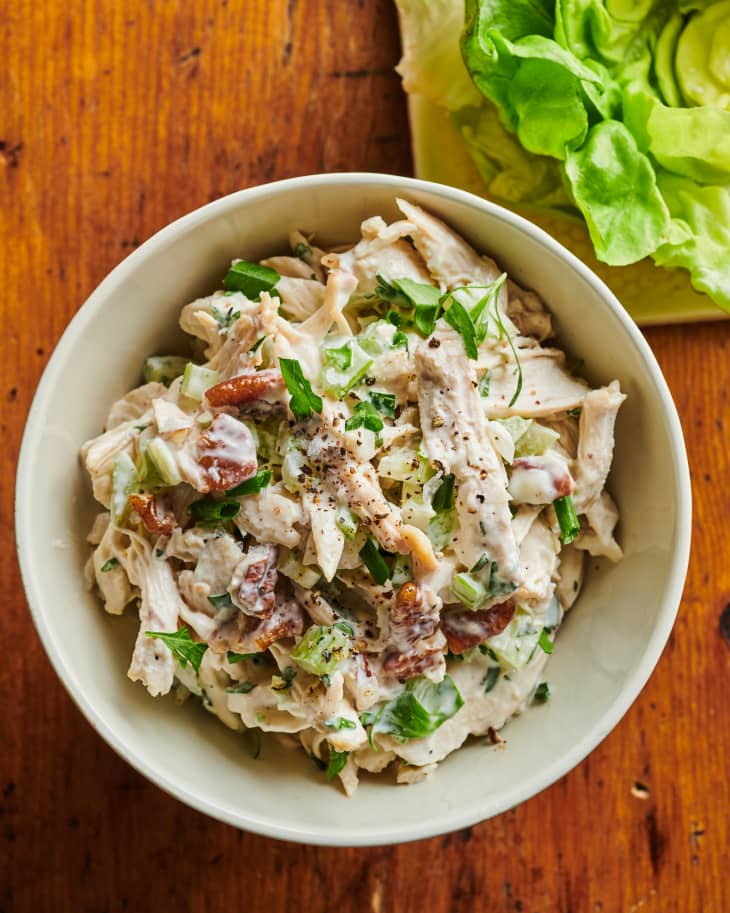A bowl of chicken salad