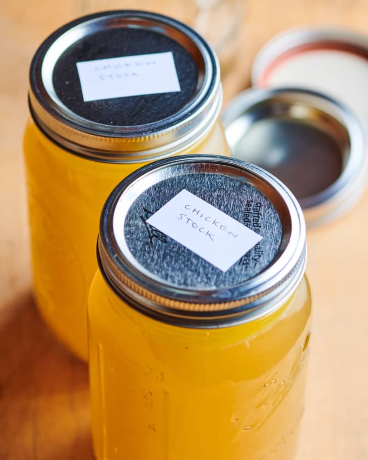 Chicken stock in mason jars