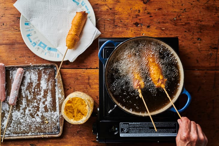 frying corndogs in a dutch oven with oil