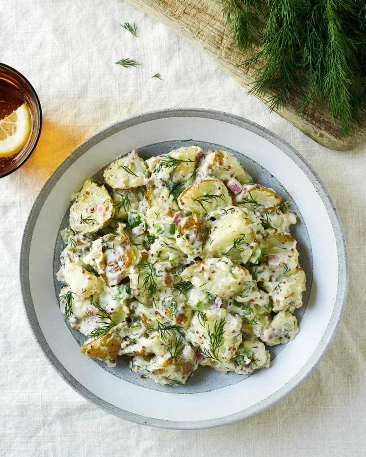 Ina Garten creamy potato salad with mustard seeds, red onion and dill