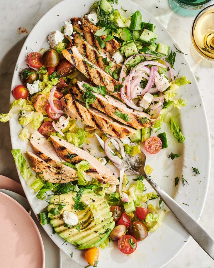 close up of grilled chicken salad