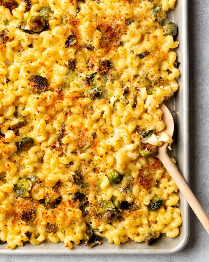 Sheet Pan Mac and Cheese with Brussels Sprouts Recipe