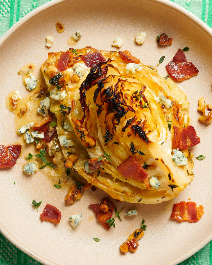 Cabbage Wedge Gratin with Blue Cheese and Bacon 