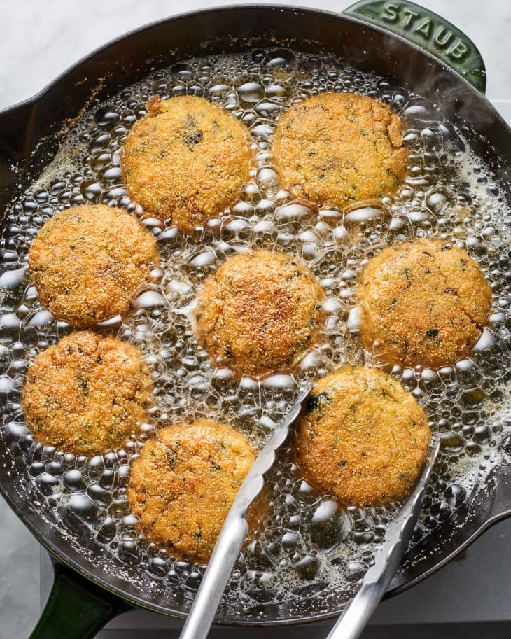 salmon croquettes being fried