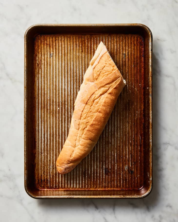 stale bread on sheet pan