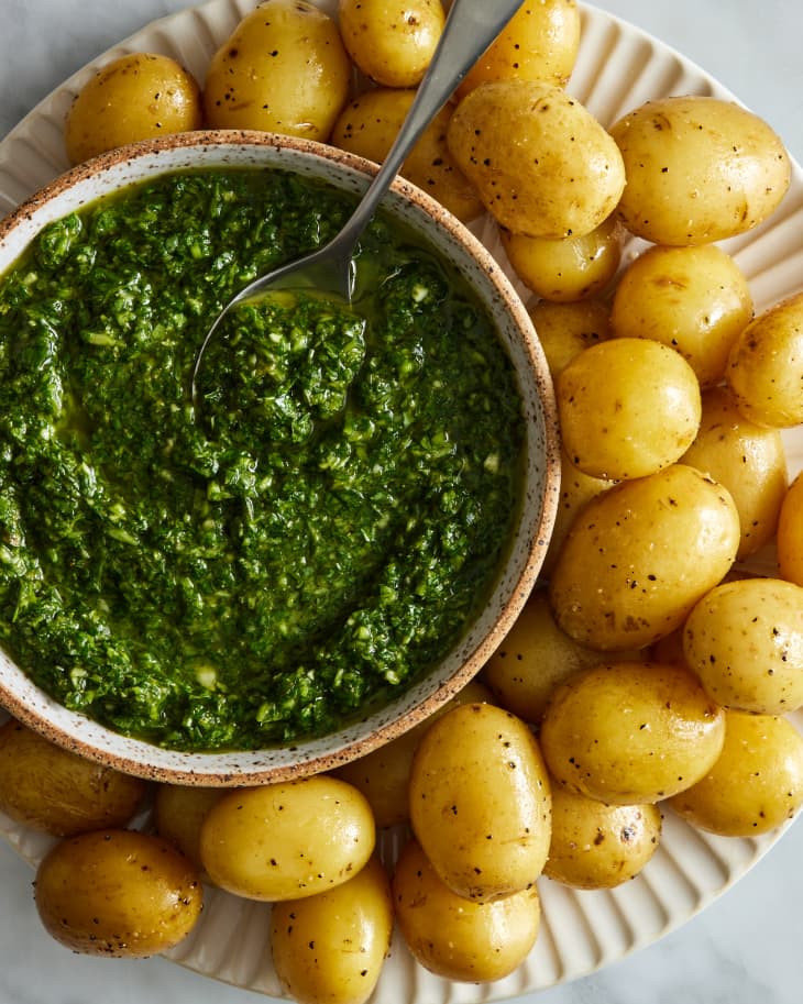potatoes with mojo verde on it