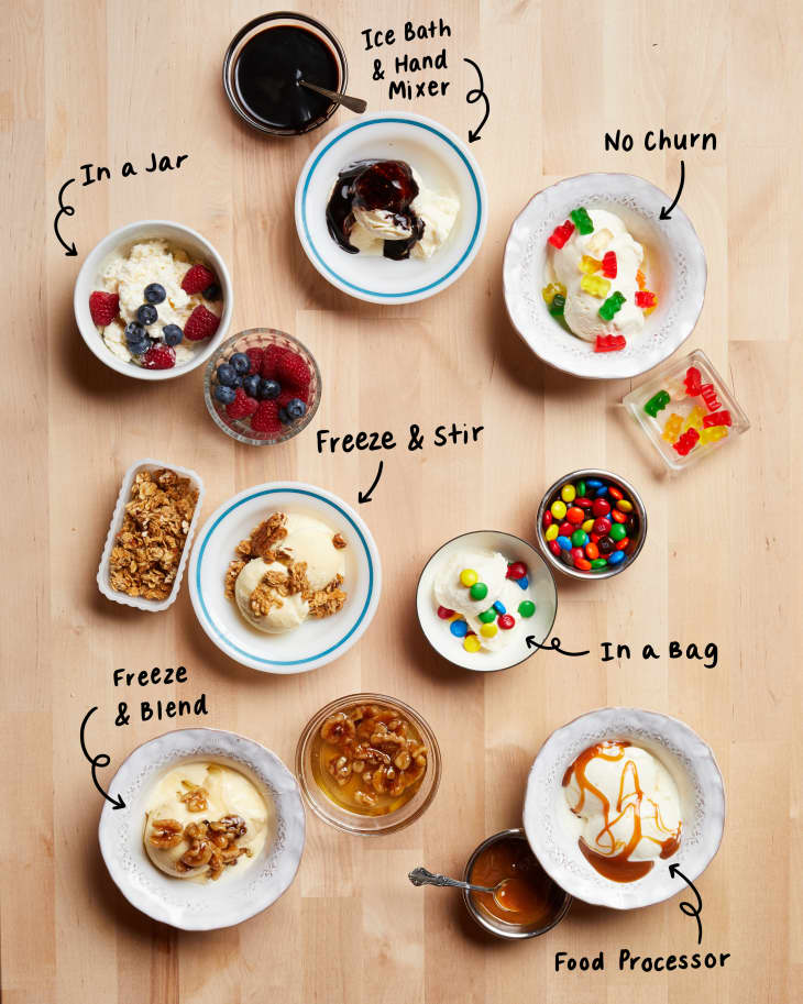 ice cream bowls with different toppings
