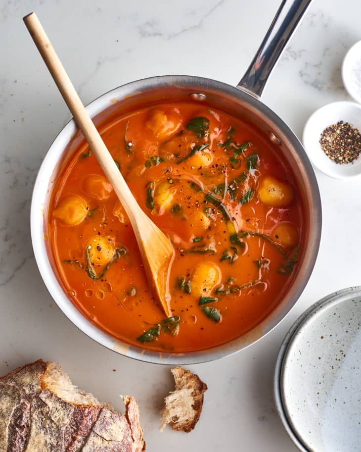 Tomato Soup with Gnocchi and Spinach