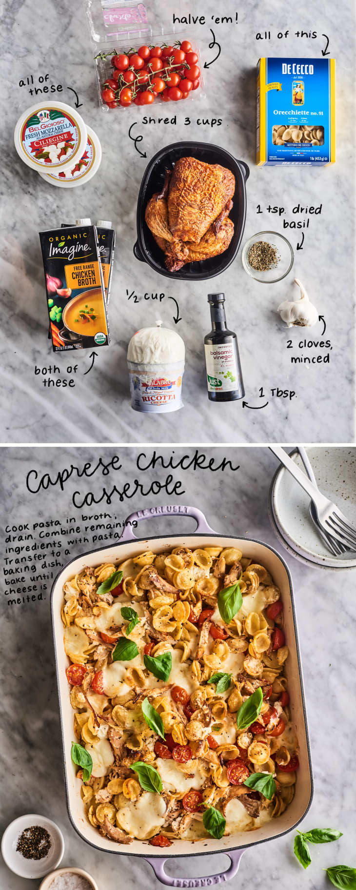 caprese chicken casserole ingredients and dish