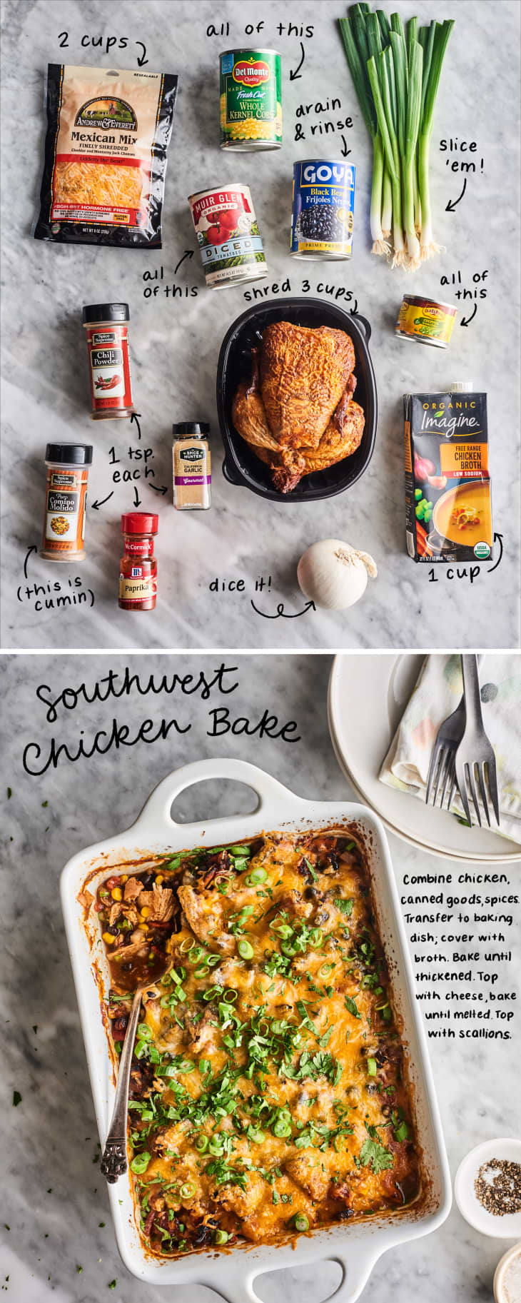 southwest chicken bake ingredients and dish