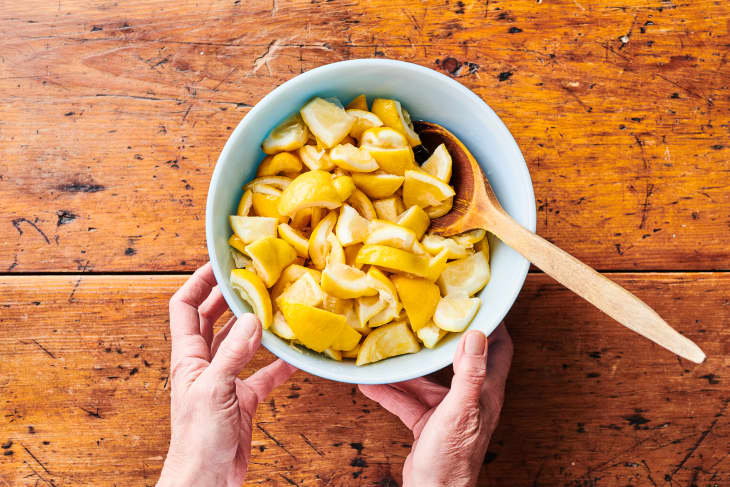 Macerated lemons in a bowl