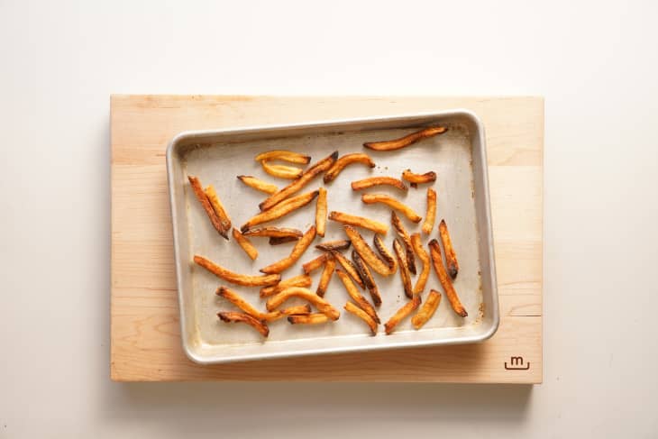 French fries re-heated using broiler method.