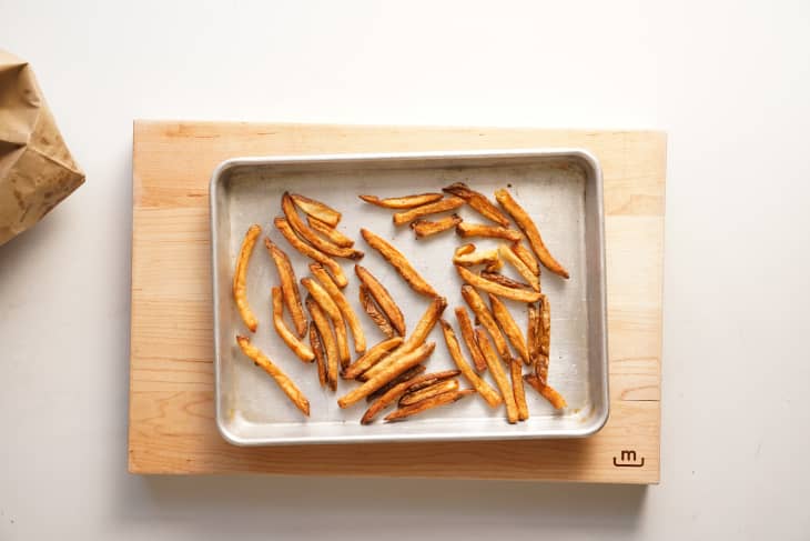French fries re-heated using hot oven method.