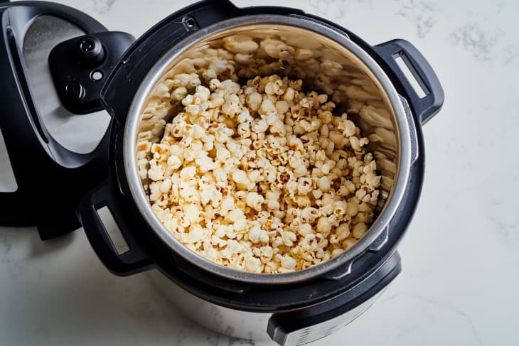 popcorn sits in a n instant pot