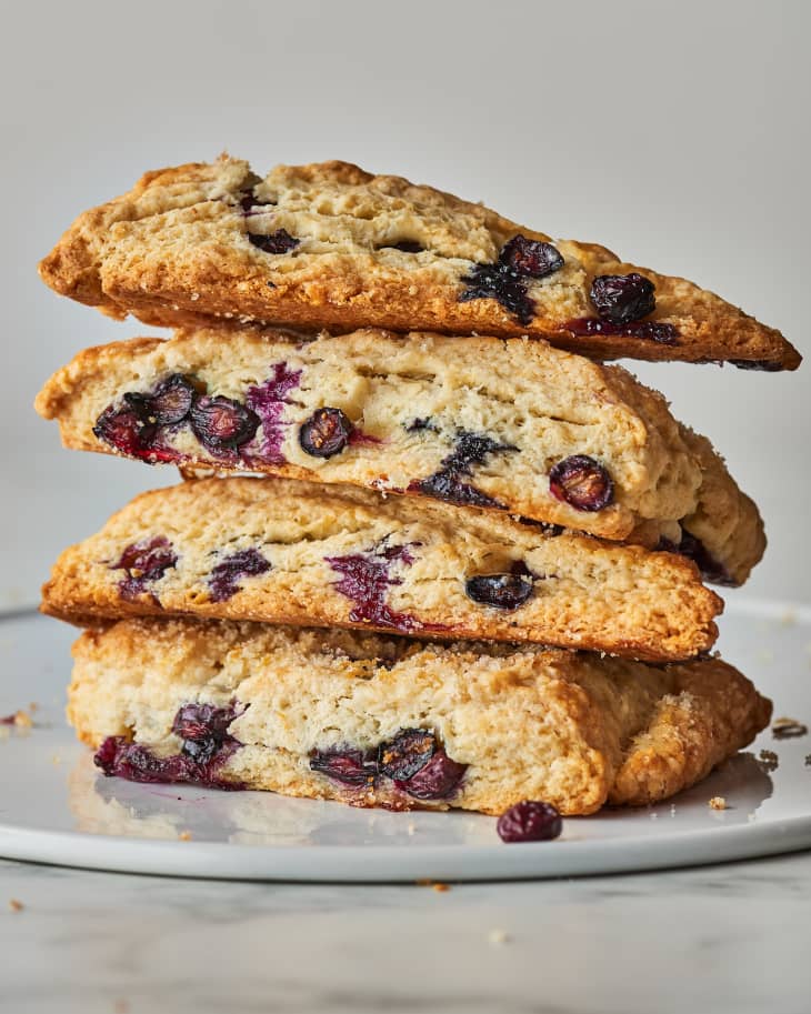 blueberry scones stacked on top of each other