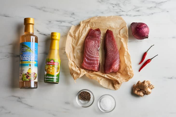 ingredients to kinilaw on a cutting board