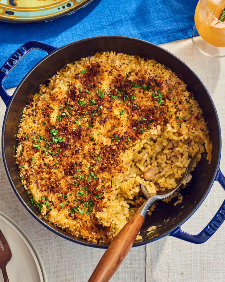 creamy baked rissotto in cast iron pot