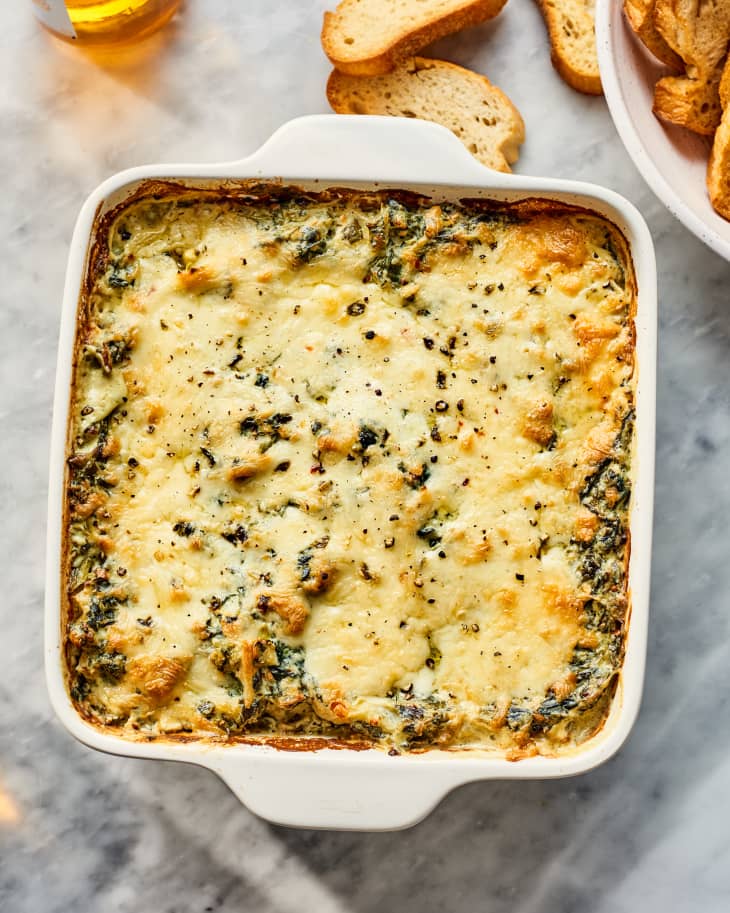 spinach dip in a baking dish