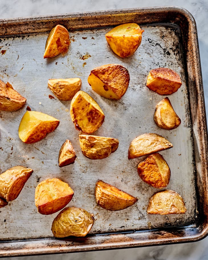 a sheet pan of potatoes
