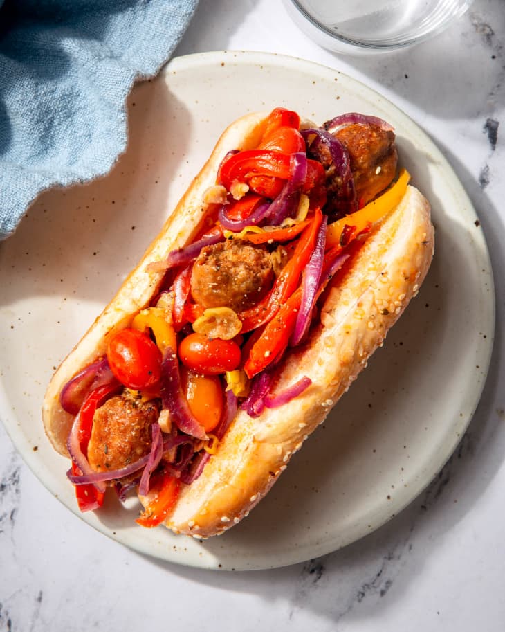Vegan sausage and peppers