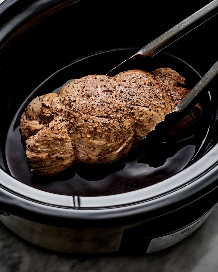 a pork loin in a slow cooker