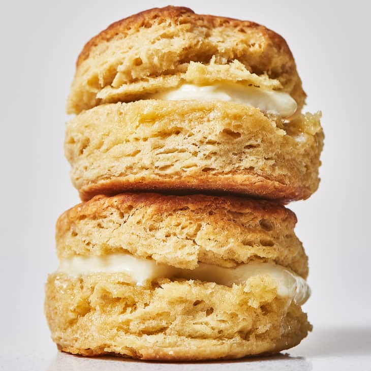 double hero biscuit stack with melted butter inside