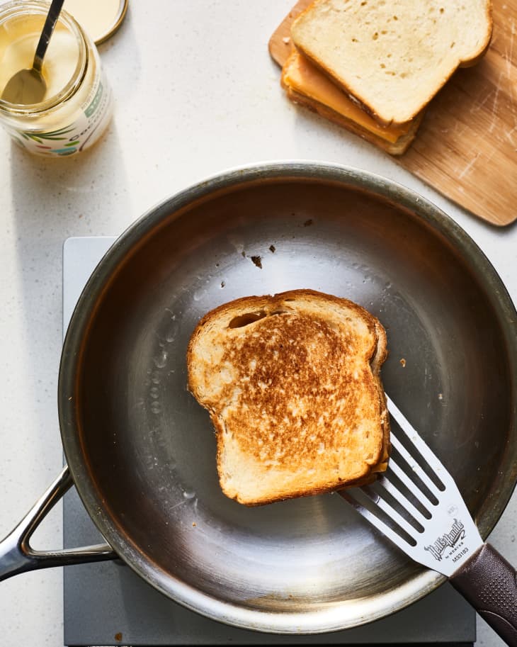 grilled cheese being cooked in coconut oil