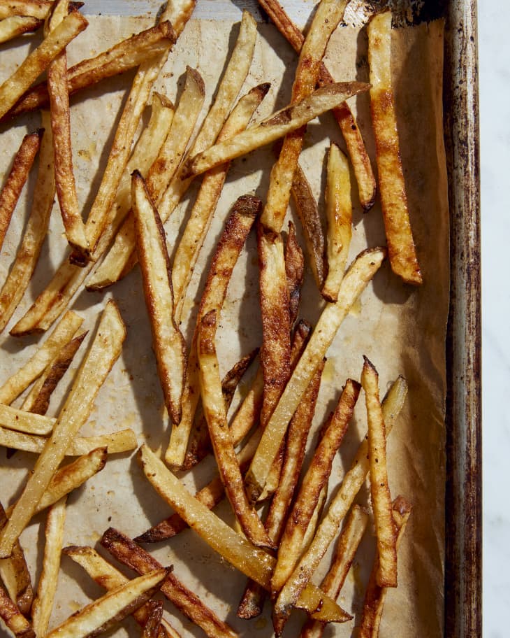 crispy fries on a baking dish
