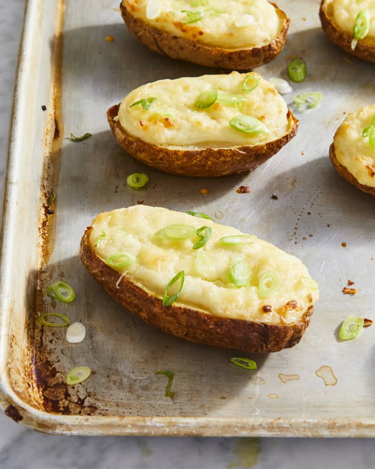 Leite's Culinaria's twice-baked potatoes on a baking sheet