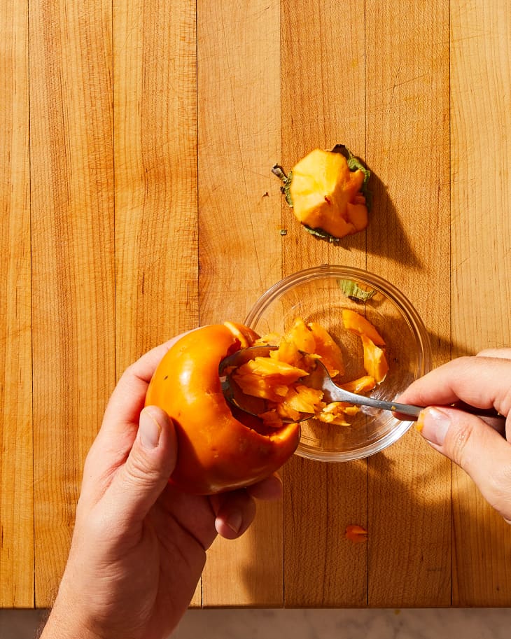top off, scooped persimmon