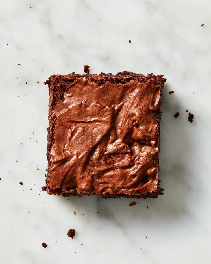 Overhead photo of a brownie made with Handle the Heat's recipe