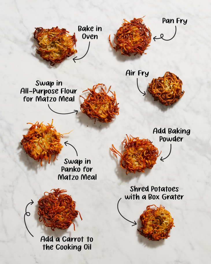 8 latkes, each made with a different method