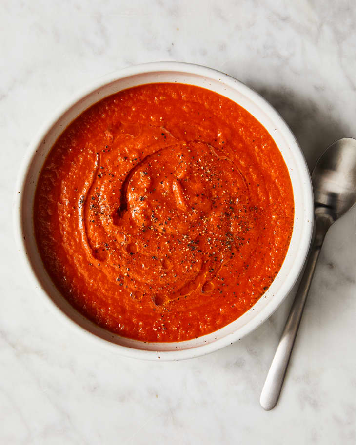 Bon Appetit's tomato soup in a bowl.