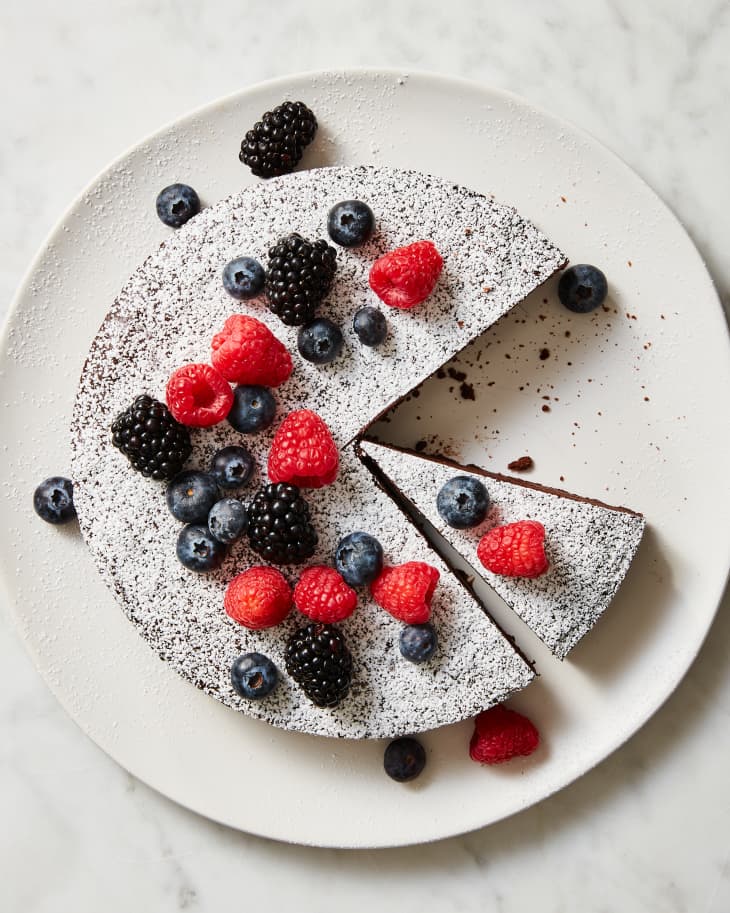 flourless chocolate cake on plates