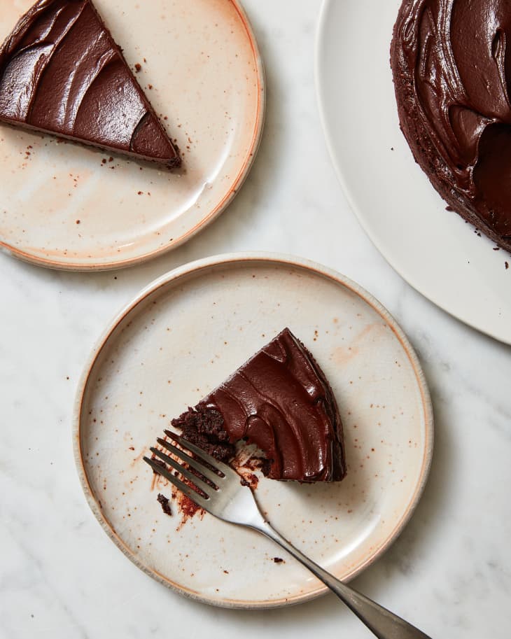 flourless chocolate cake on plates