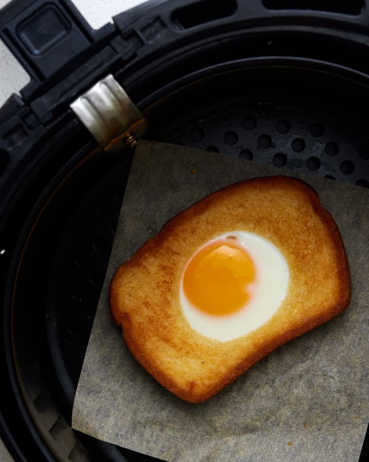 Egg-in-a-hole in an air fryer.