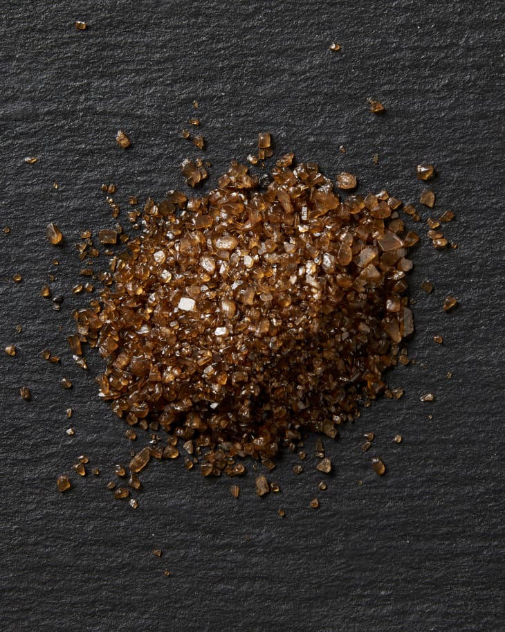 Overhead view of smoked salt.