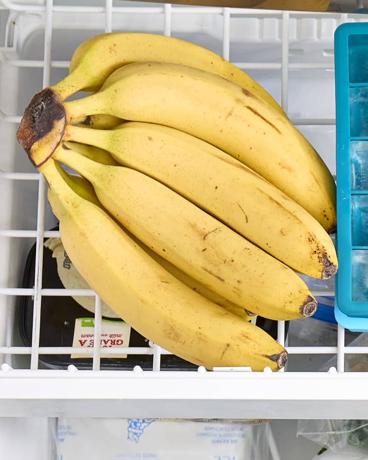 shot of bananas in the freezer.