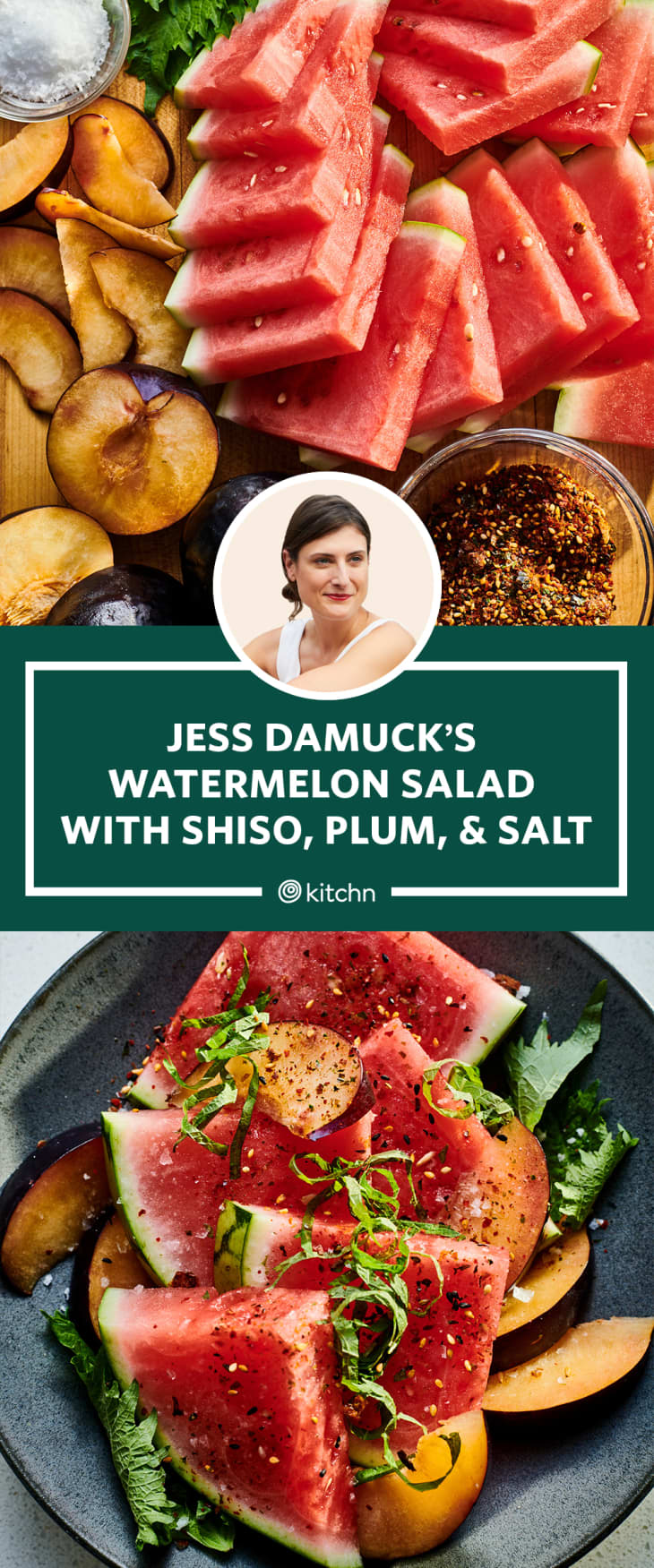 Photos of Jess Damuck's watermelon salad recipe.