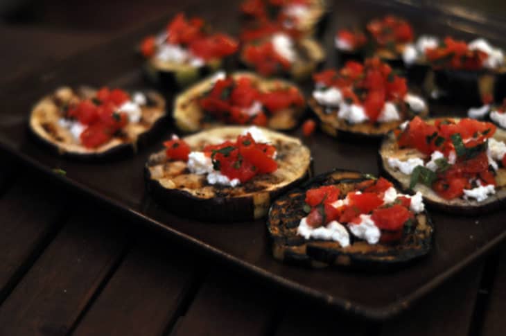 Grilled Eggplant Topped with Goat Cheese and Tomato