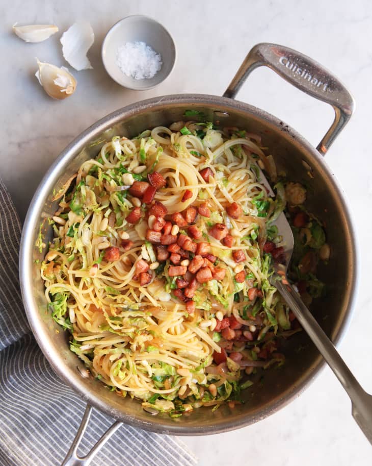 Spaghetti with Guanciale and Brussels Sprouts