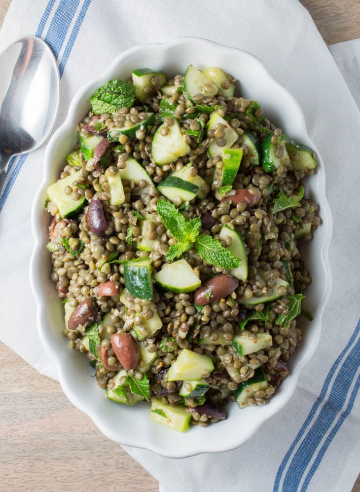 Cold Lentil Salad with Cucumbers and Olives