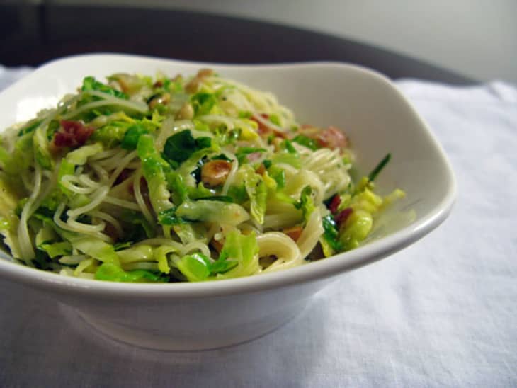 Pasta with Shaved Brussels Sprouts and Pancetta