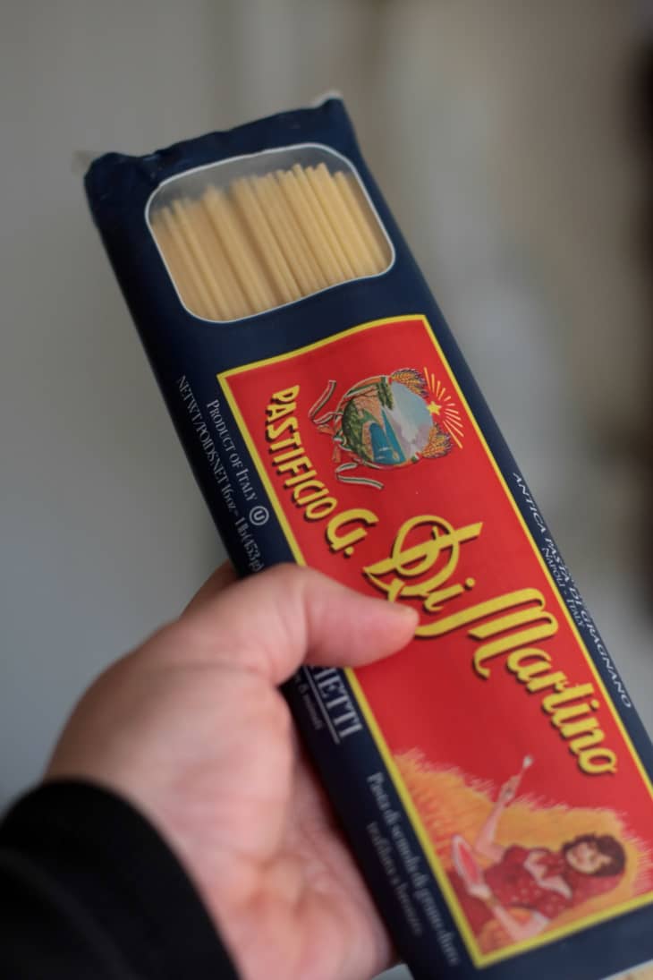 A package of dried spaghetti