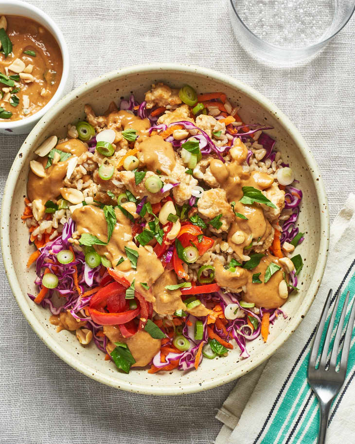 Spicy Thai Chicken and Brown Rice Bowls